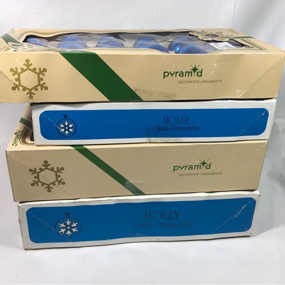 Vintage Pyramid  & Holly Blue Glass Decorative Christmas Ball Ornaments 53 total - Picture 10 of 10